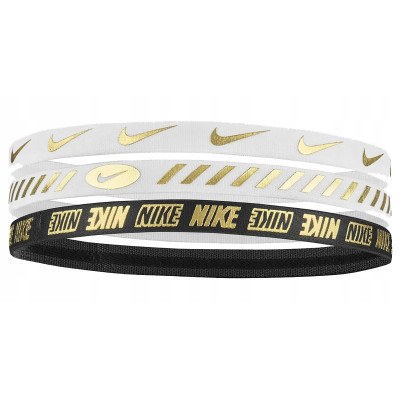 Пов'язка на голову (налобник) NIKE W HEADBANDS 3.0 3 PK METALLIC WHITE/WHITE/BLACK Пов'язка на голову (налобник) NIKE W HEADBANDS 3.0 3 PK METALLIC WHITE/WHITE/BLACK