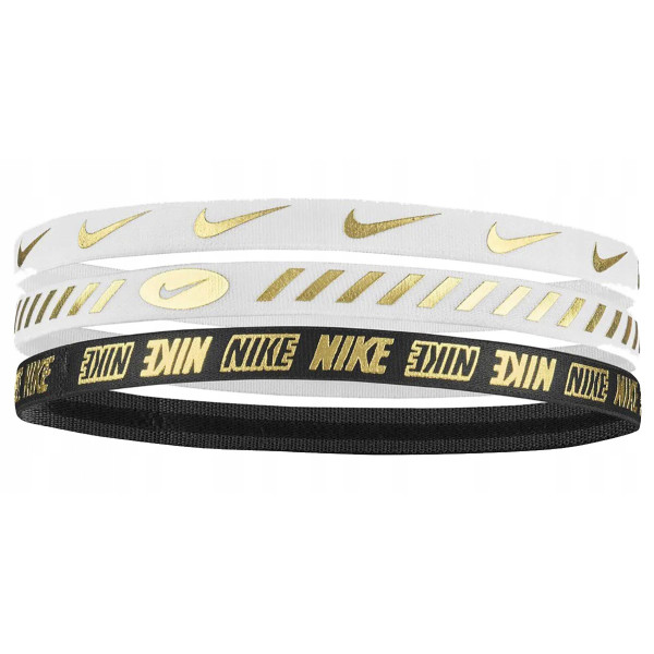 Пов'язка на голову (налобник) NIKE W HEADBANDS 3.0 3 PK METALLIC WHITE/WHITE/BLACK Пов'язка на голову (налобник) NIKE W HEADBANDS 3.0 3 PK METALLIC WHITE/WHITE/BLACK